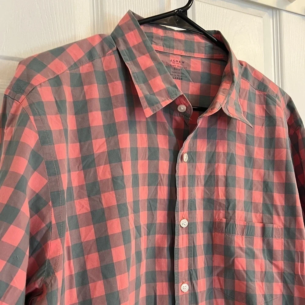 J. Crew Salmon Pink Checked Button Down Dress Shirt Men’s Size Large